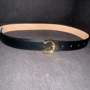 Black Leather Belt with Gold Buckle